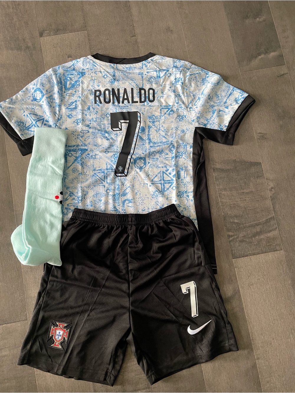 Nike Portugal Ronaldo #7 Light Blue & Black Jersey and Shorts Set